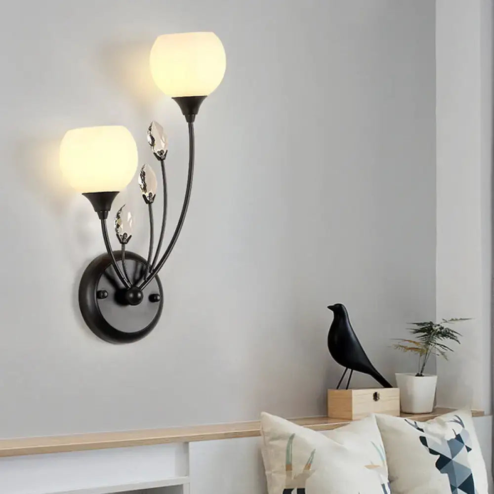 Modern black wall sconce light with frosted glass – living room lamp
