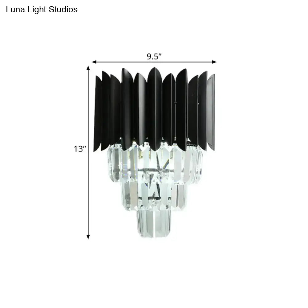 Modern black wall sconce with clear crystal prisms bedroom light