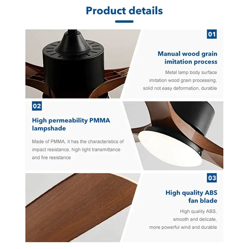 Modern black walnut ceiling fan with led light and remote control bedroom