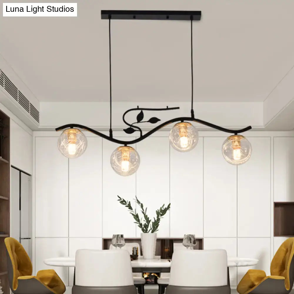 Modern black wavy branch 4-light dining room hanging lamp bird deco