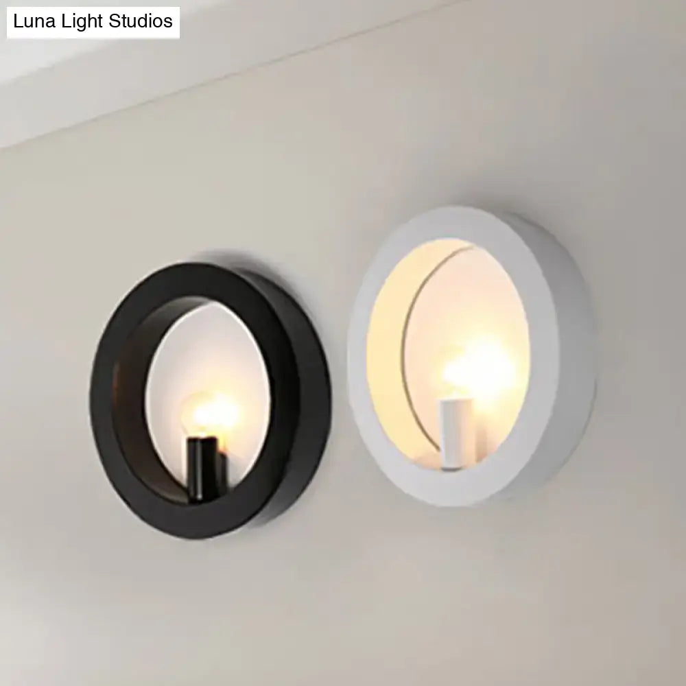 Modern black & white circle wall light bedroom sconce