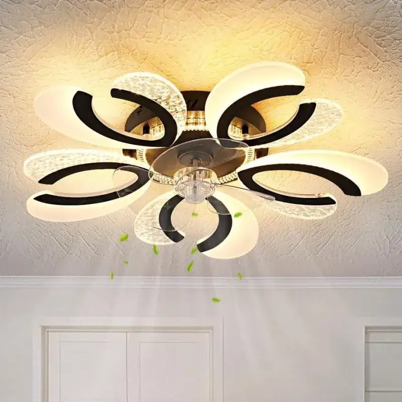 Modern black & white floral ceiling fan light – living room led