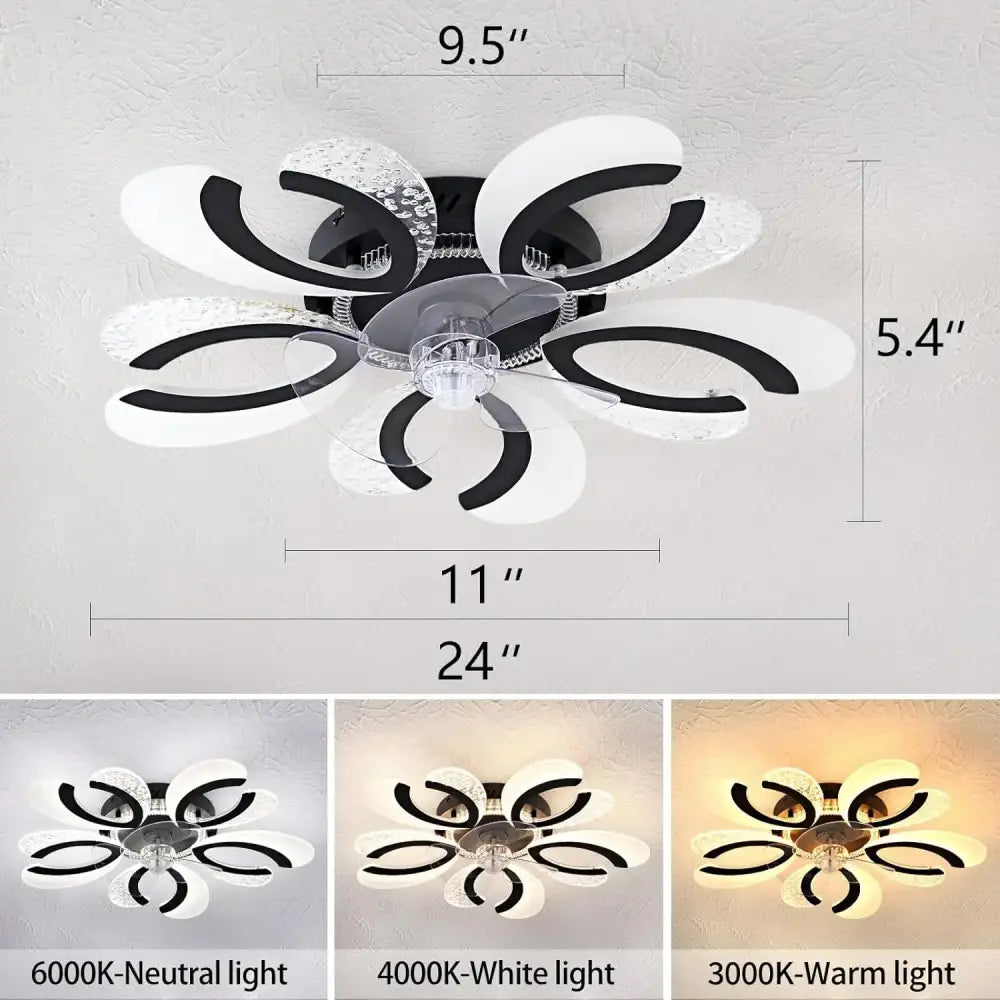 Modern black & white floral ceiling fan light – living room led