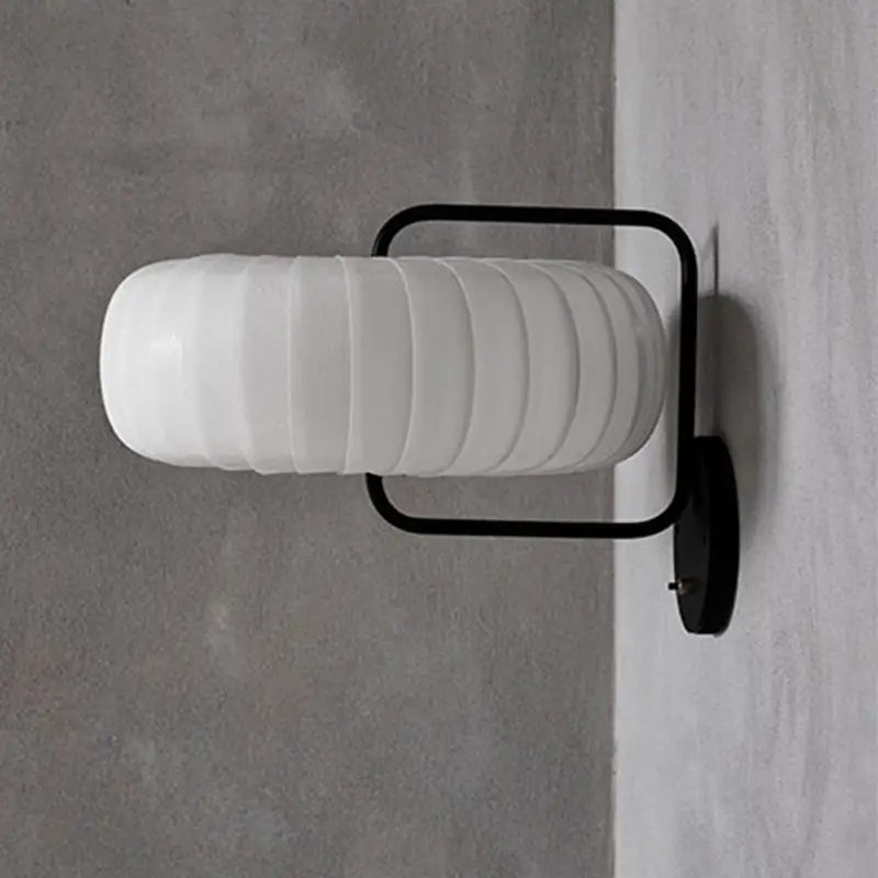 Modern black & white gathered fabric pumpkin wall sconce bedroom light