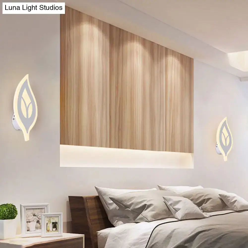 Modern black & white leaf sconce light bedroom wall lamp