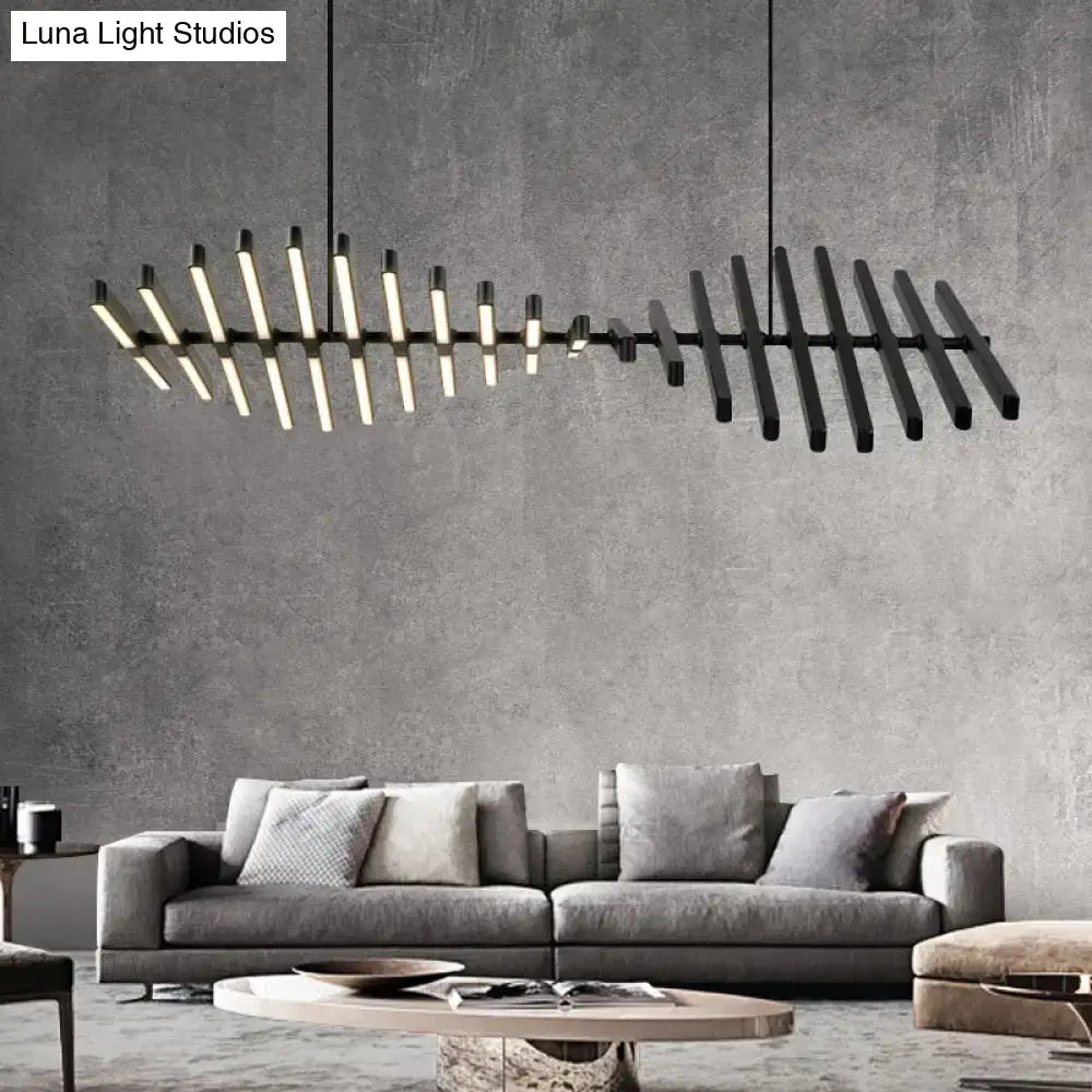 Decorbites™ modern led chandelier lighting with black linear pendant and asymmetrical illuminated led tubes