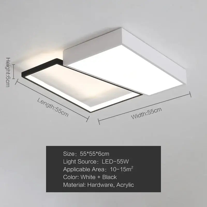 Modern black & white rectangular ceiling light bedroom lamp ceiling