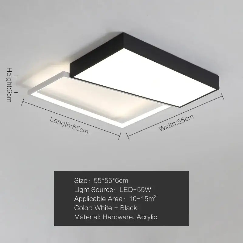 Modern black & white rectangular ceiling light bedroom lamp ceiling