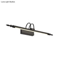 Modern black wrought iron vanity lighting with sleek elongated design and white warm light for bathroom bar use