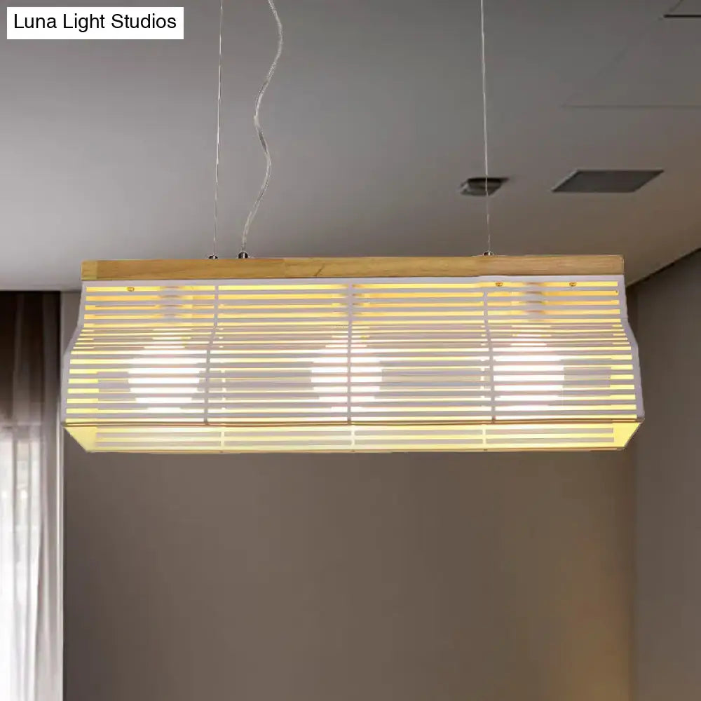 Modern black & wood slatted island pendant light dining room