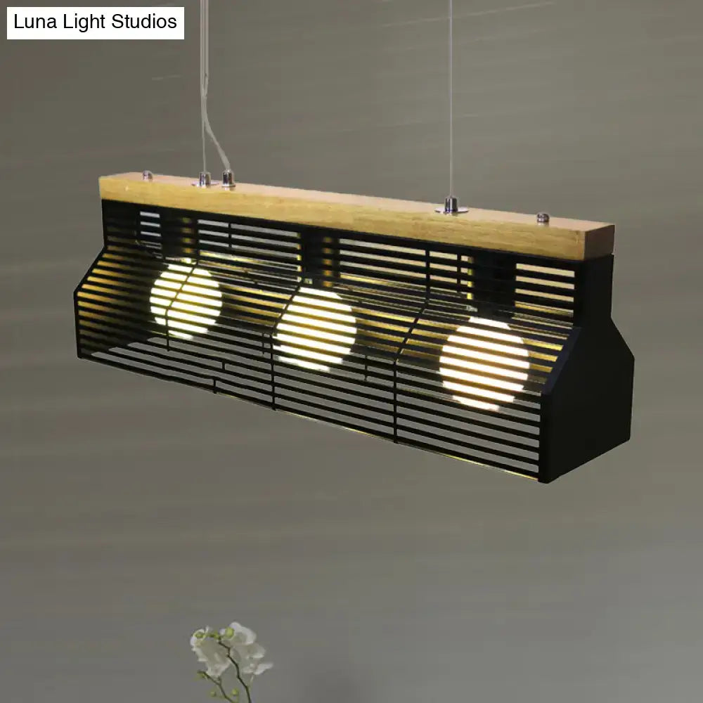 Modern black & wood slatted island pendant light dining room