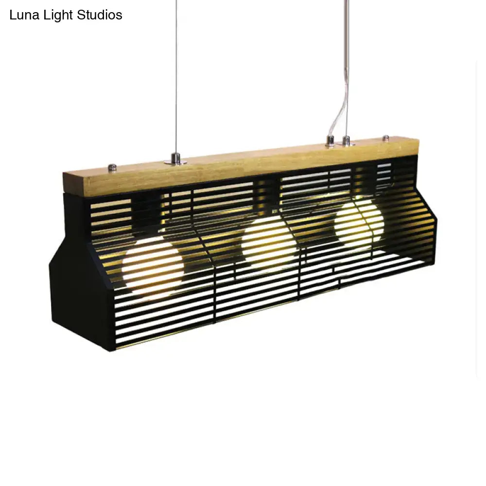 Modern black & wood slatted island pendant light dining room