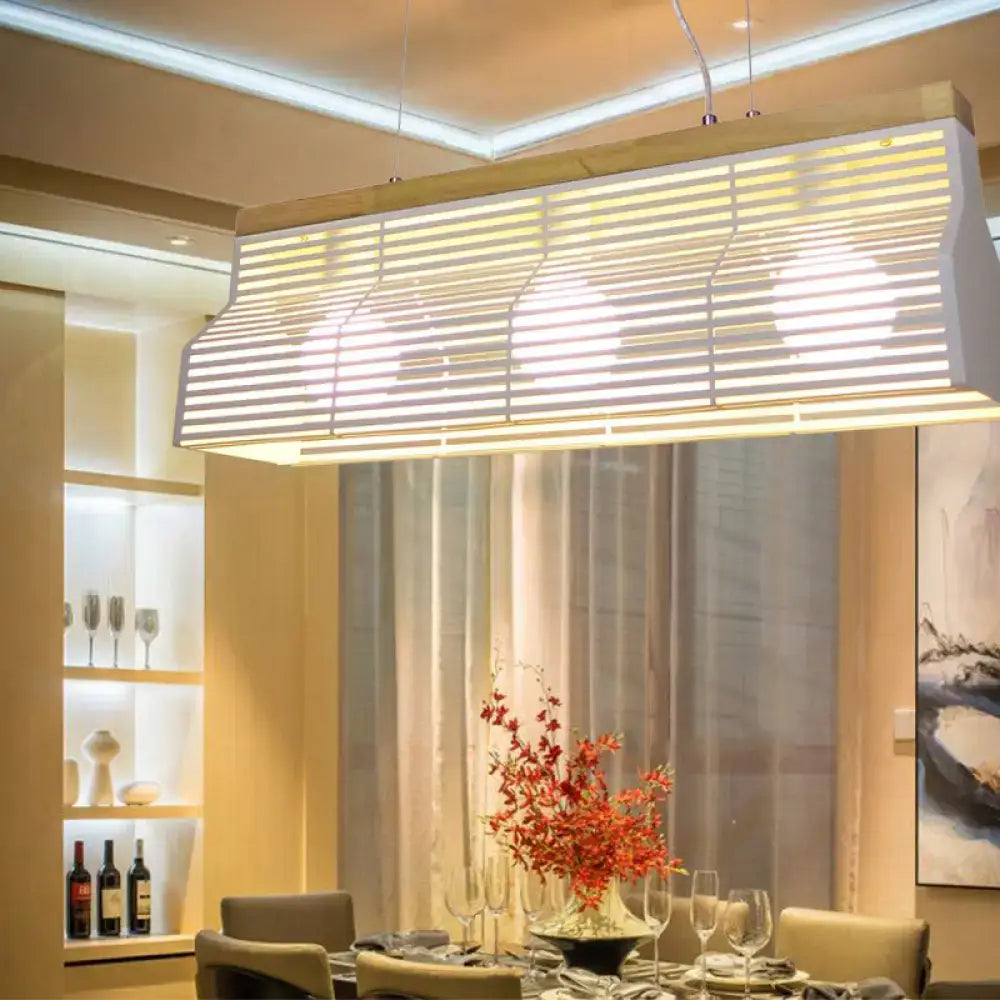 Modern black & wood slatted island pendant light dining room