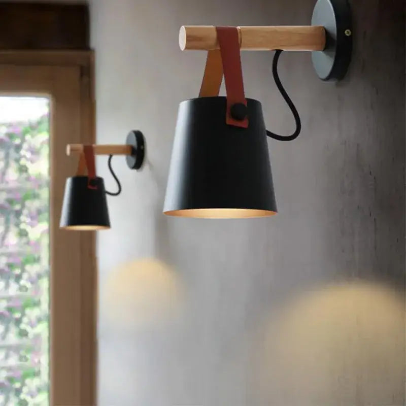 Modern black wooden wall light living room antler sconce