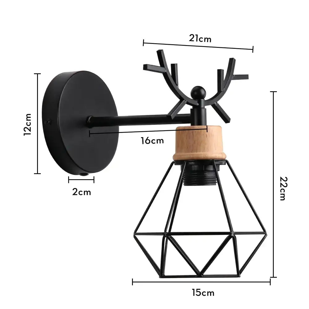 Modern black wooden wall light living room antler sconce