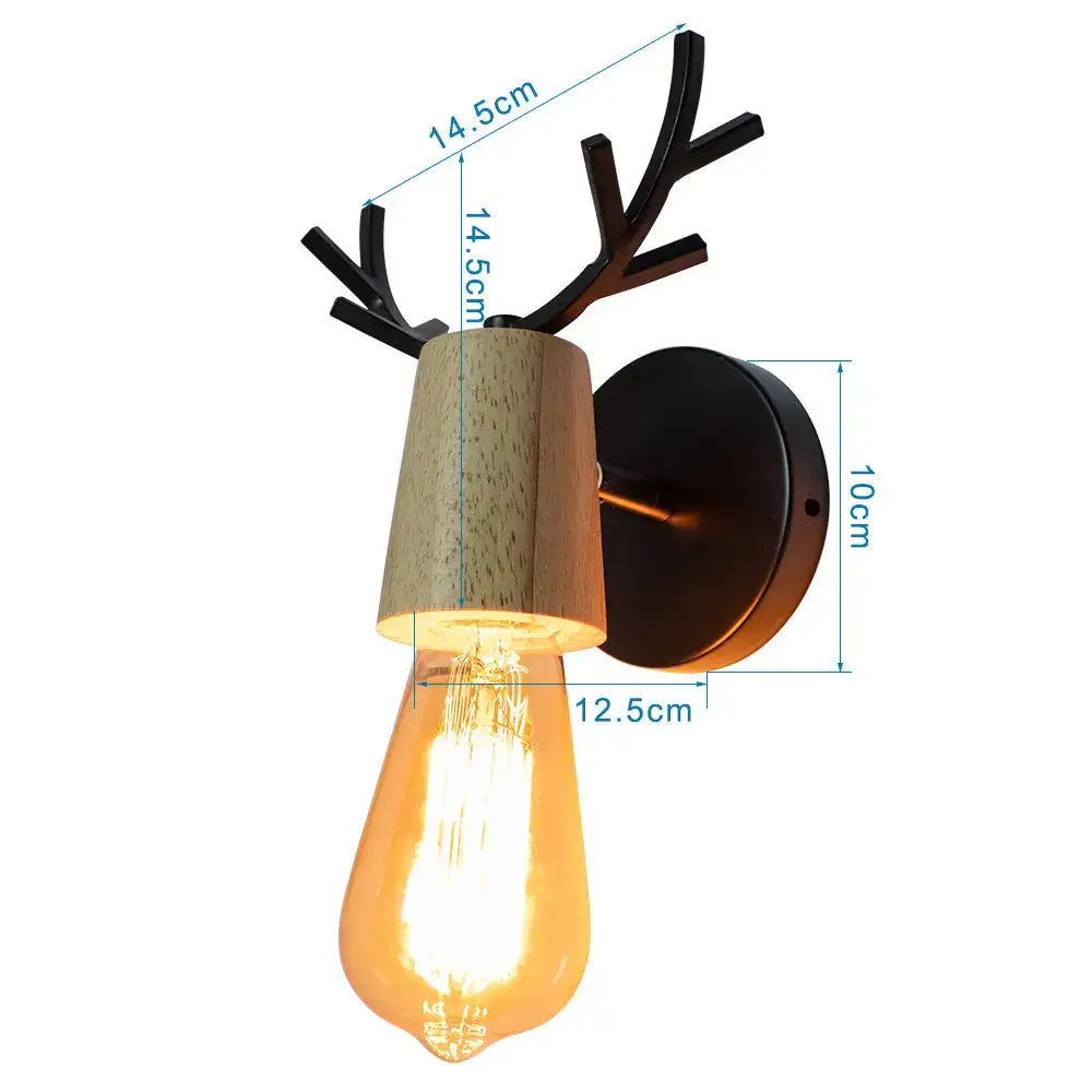 Modern black wooden wall light living room antler sconce