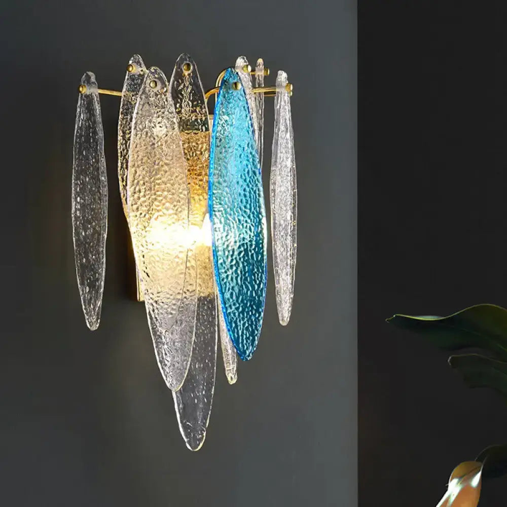 Modern blue & amber glass fish wall lamp living room led sconce