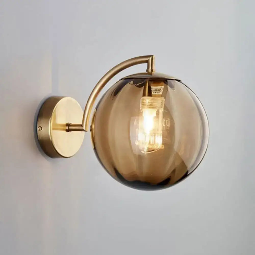 Modern blue and gold finish ribbed glass wall sconce bedroom light