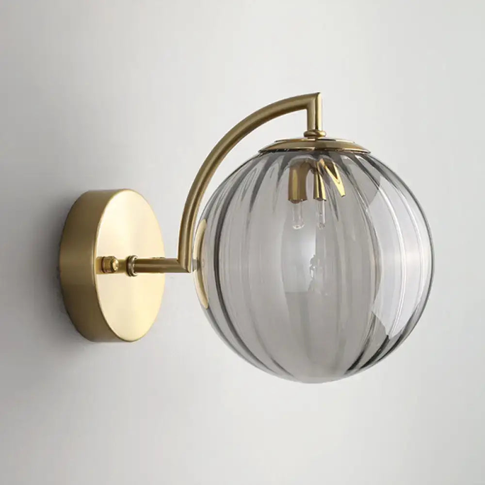 Modern blue and gold finish ribbed glass wall sconce bedroom light