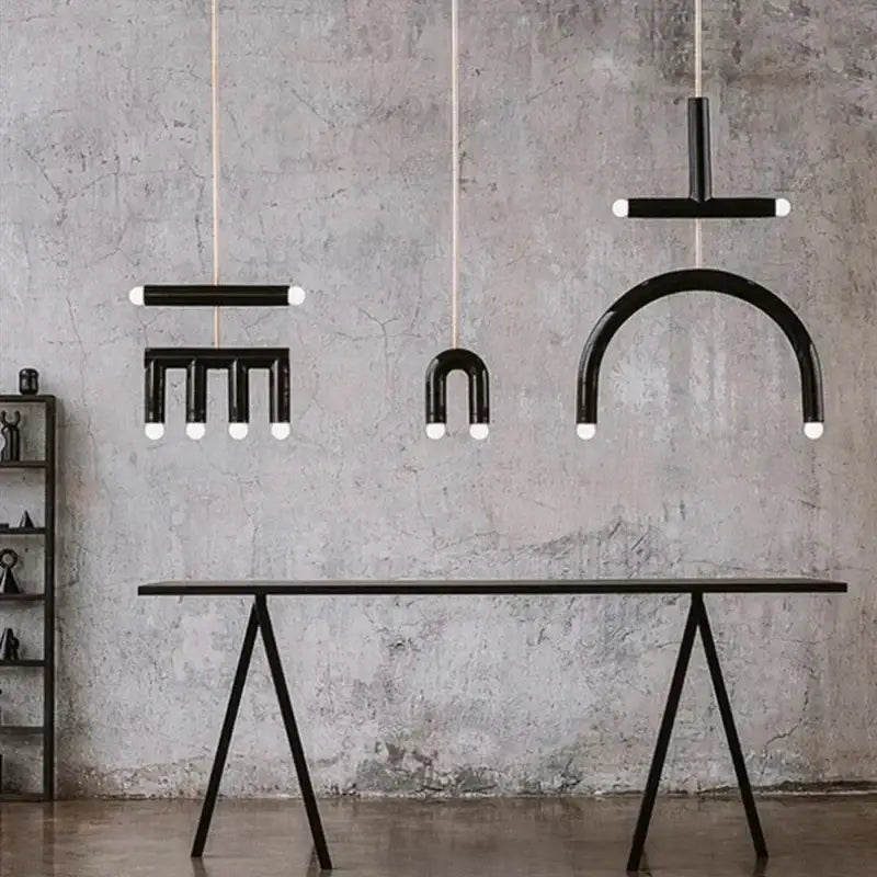 Modern blue and wood pendant lamp for dining room