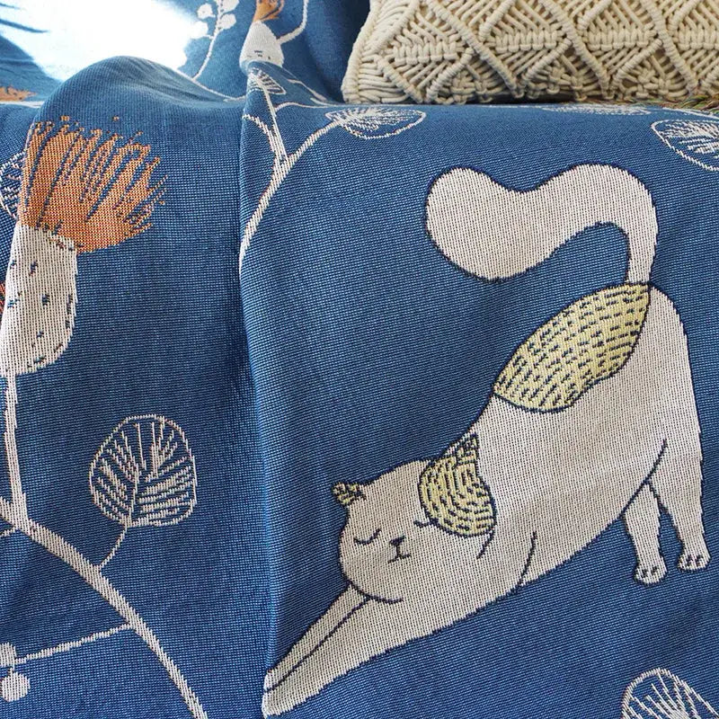 Modern blue cartoon cat woven blanket living room sofa cover