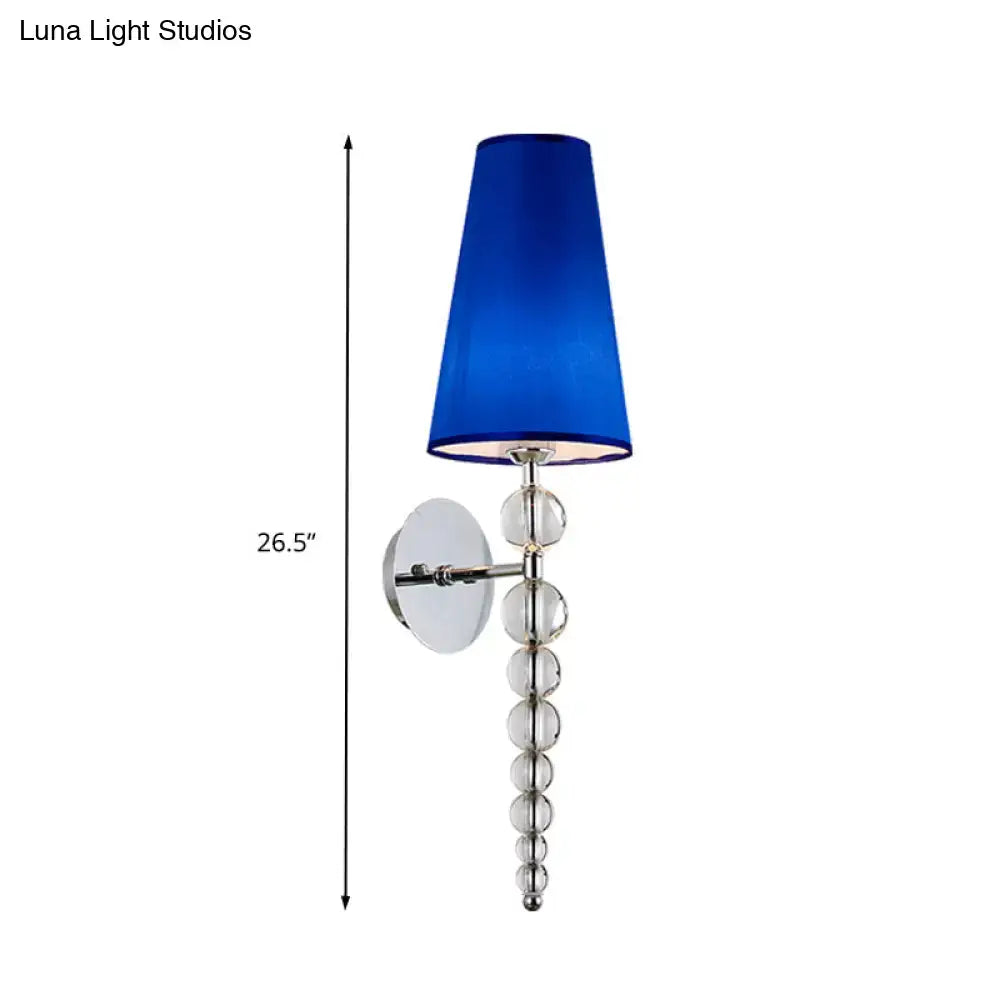 Modern blue & chrome crystal bead sconce light for living room