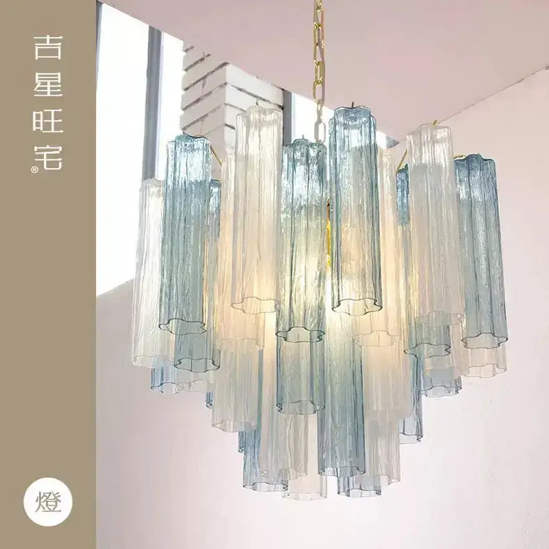 Modern blue & clear colorized glass led chandelier living room