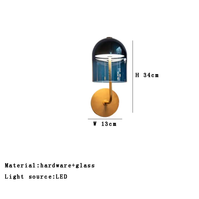 Modern blue glass dome wall sconce lamp – bedroom gold base light
