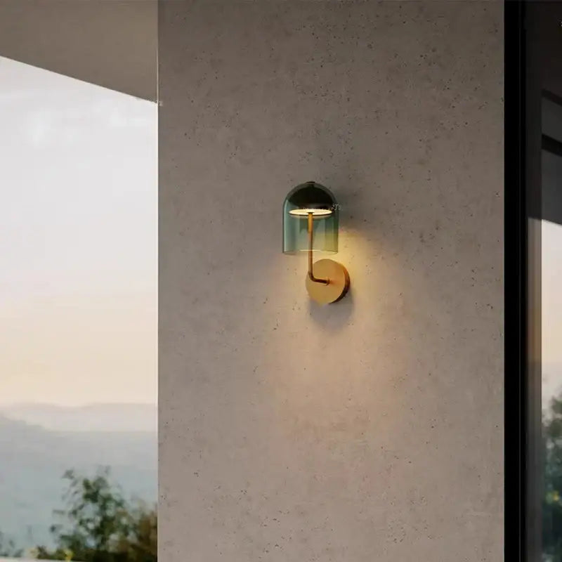 Modern blue glass dome wall sconce lamp – bedroom gold base light