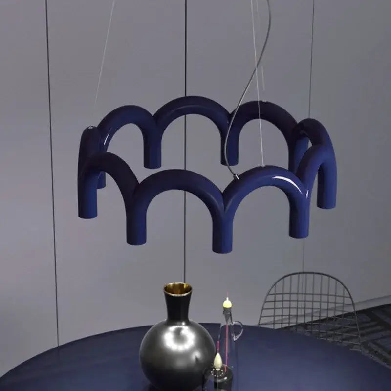 Modern blue metal arch chandelier – kitchen pendant light
