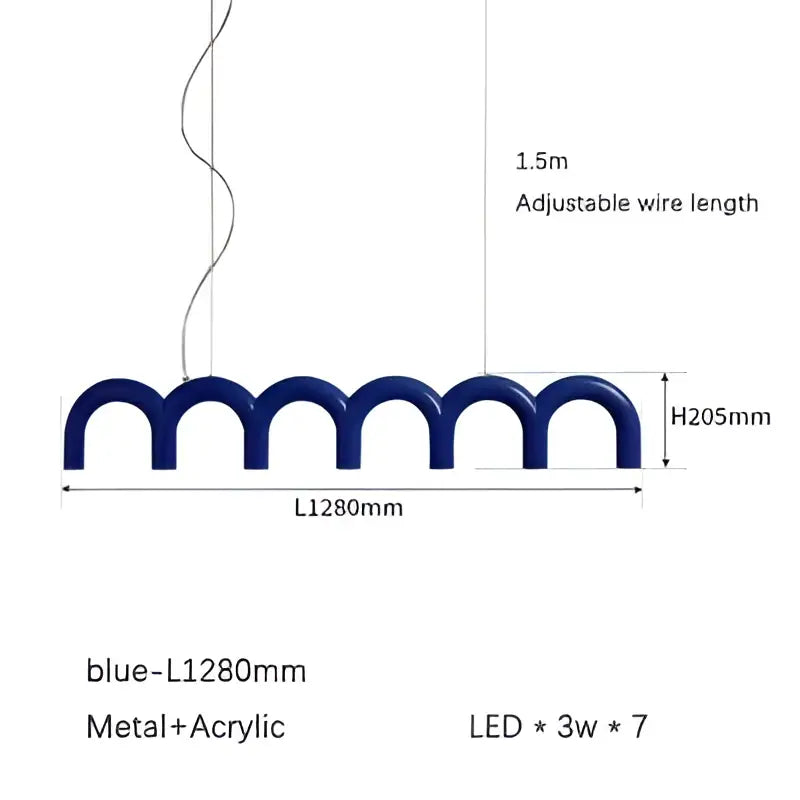 Modern blue metal arch chandelier – kitchen pendant light