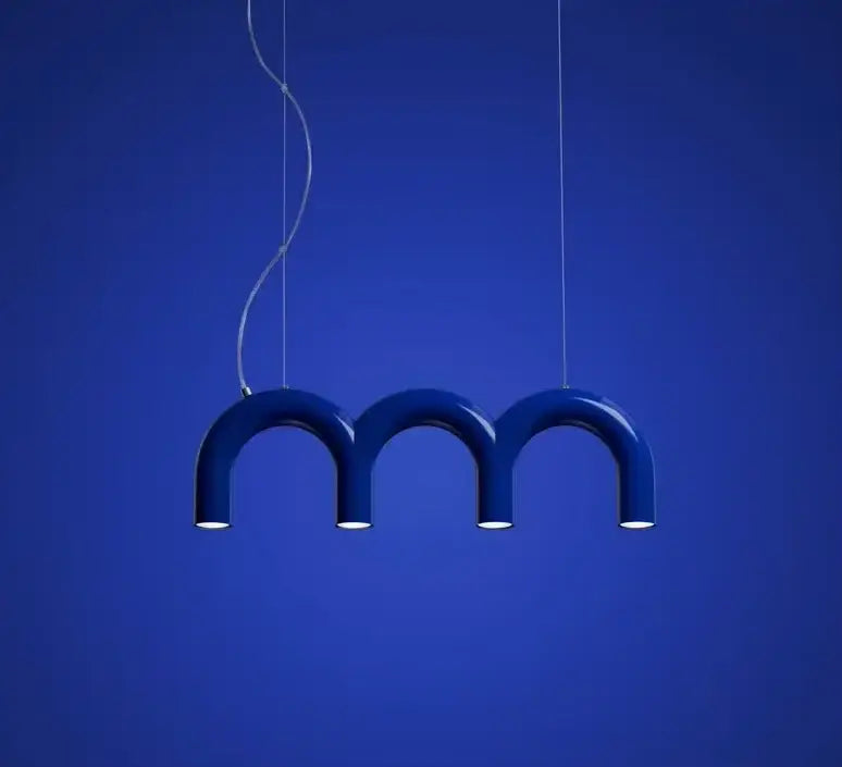 Modern blue metal arch chandelier – kitchen pendant light
