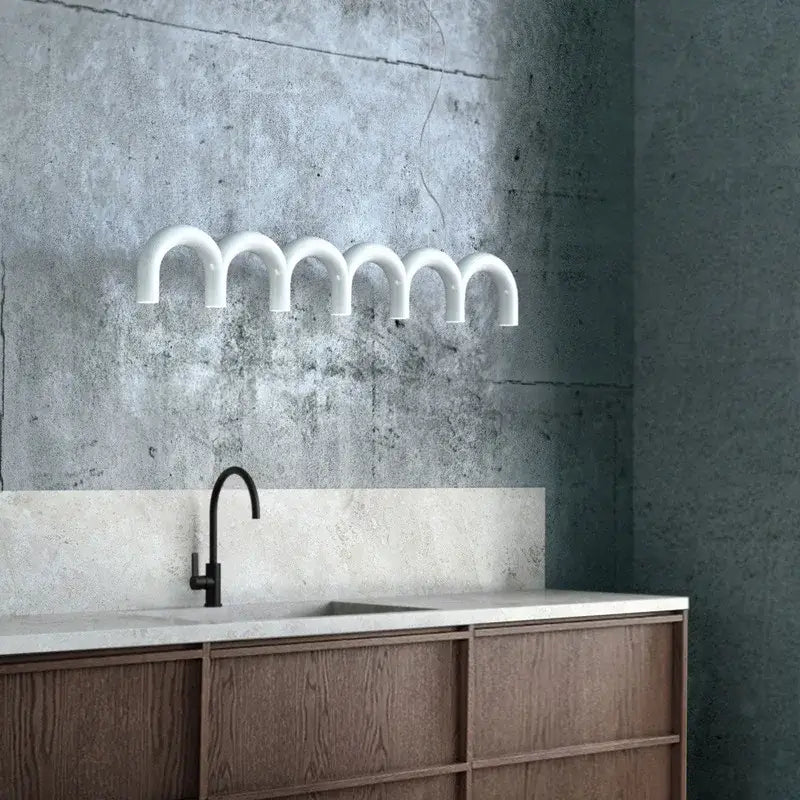 Modern blue metal arch chandelier – kitchen pendant light