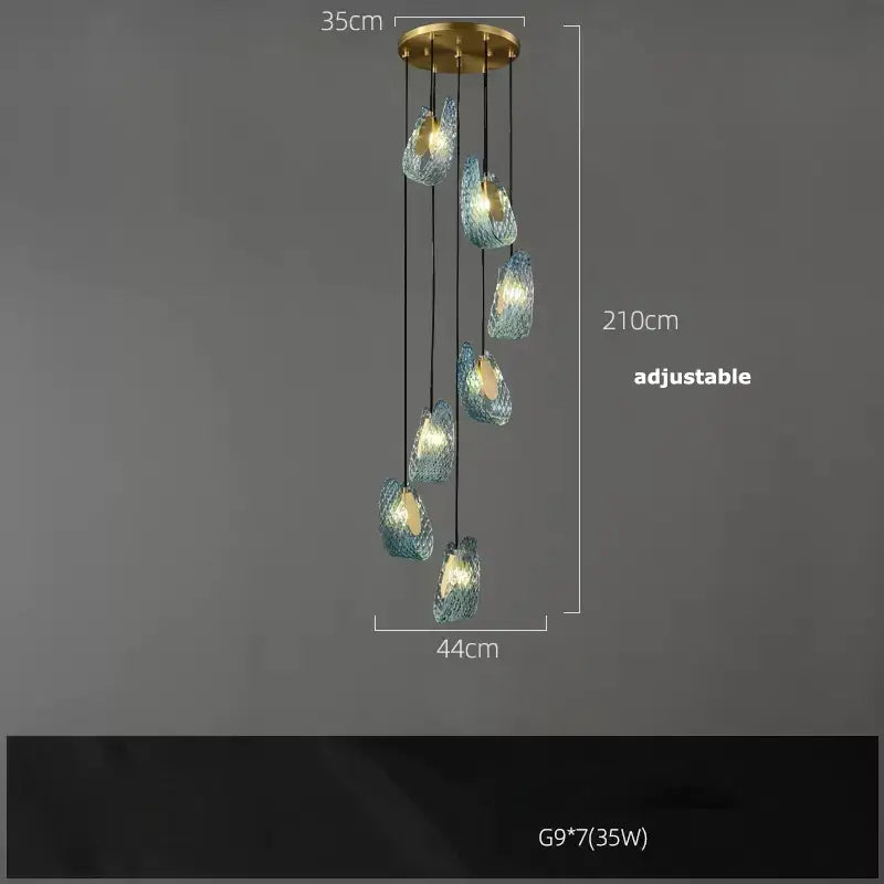 Modern blue queen crystal glass petal chandelier for bedroom