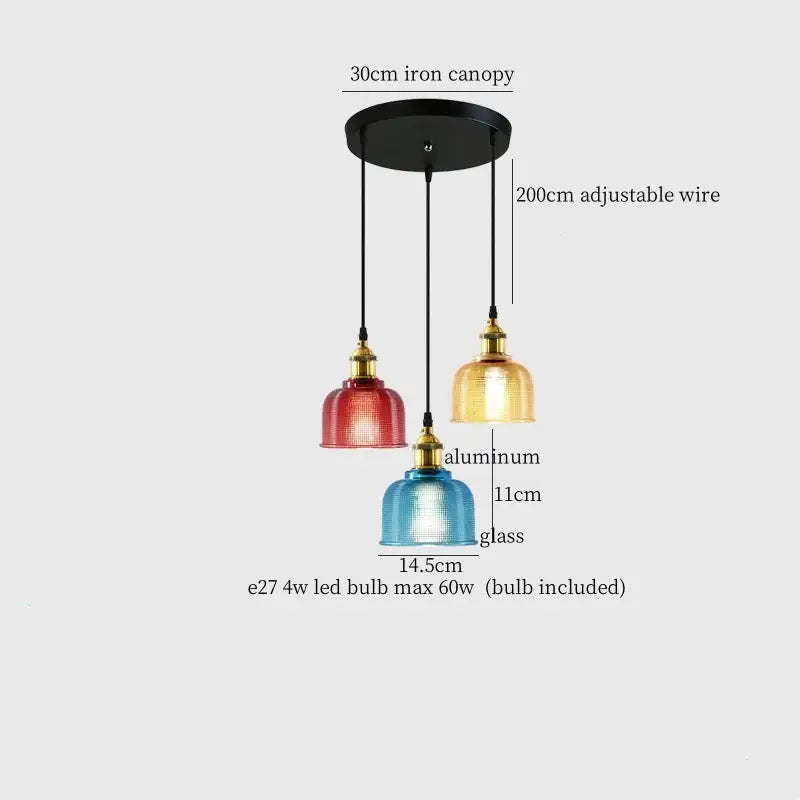 Modern blue red & gold glass led hanging lamp dining room decor
