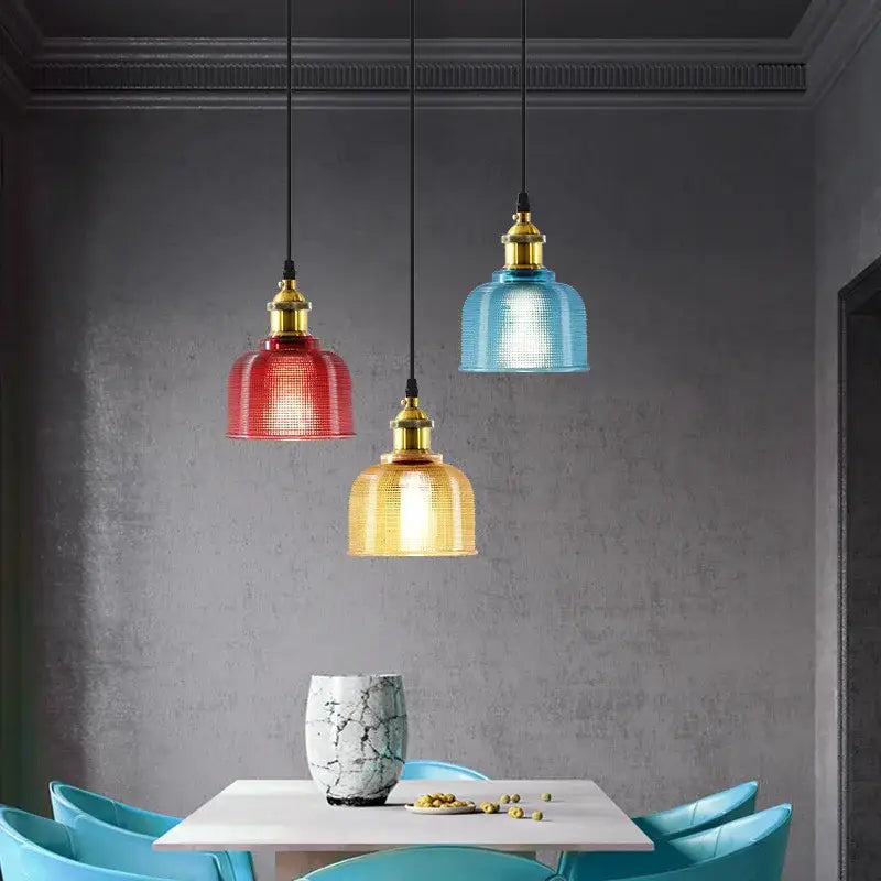 Modern blue red & gold glass led hanging lamp dining room decor