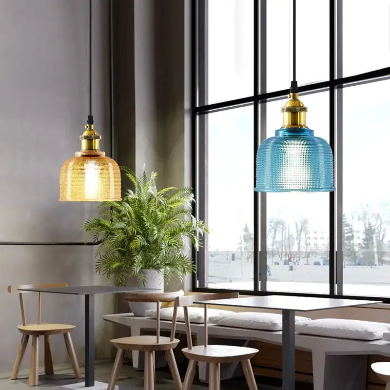 Modern blue red & gold glass led hanging lamp dining room decor