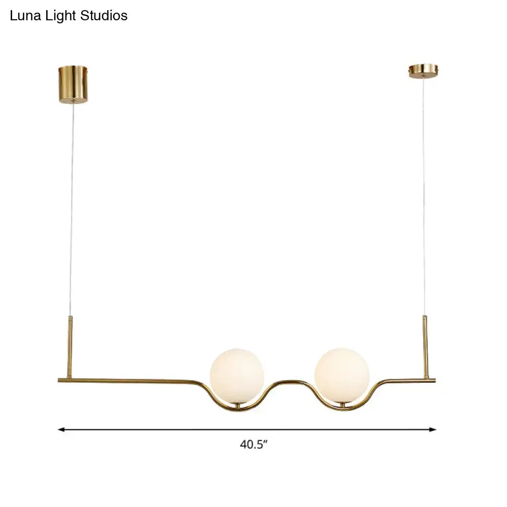 Modern brass 2-head white glass shade pendant – living room light