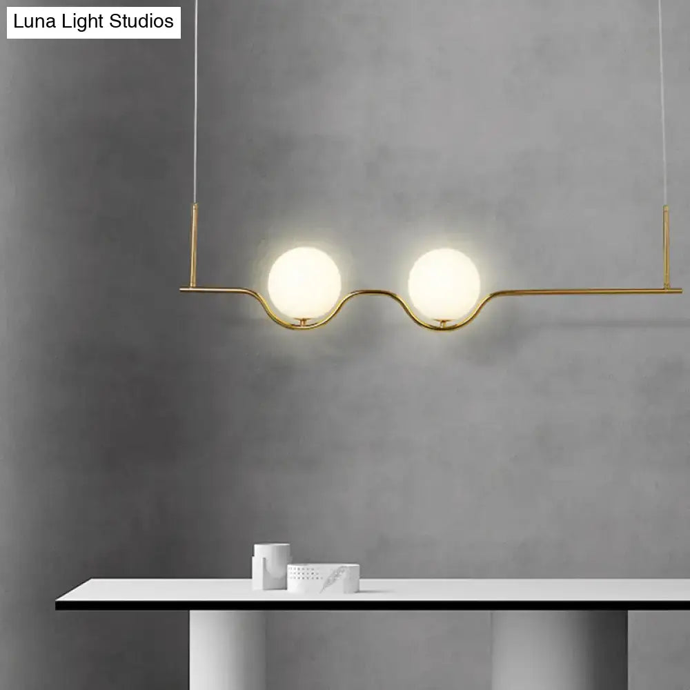 Modern brass 2-head white glass shade pendant – living room light