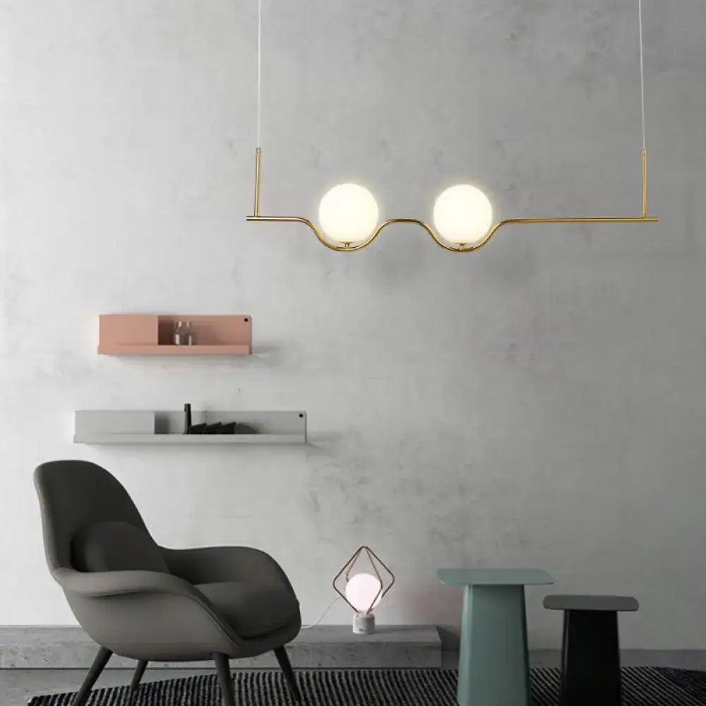 Modern brass 2-head white glass shade pendant – living room light
