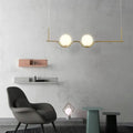 DecorBites modern brass 2-head island pendant ceiling light with white glass shade and adjustable cords