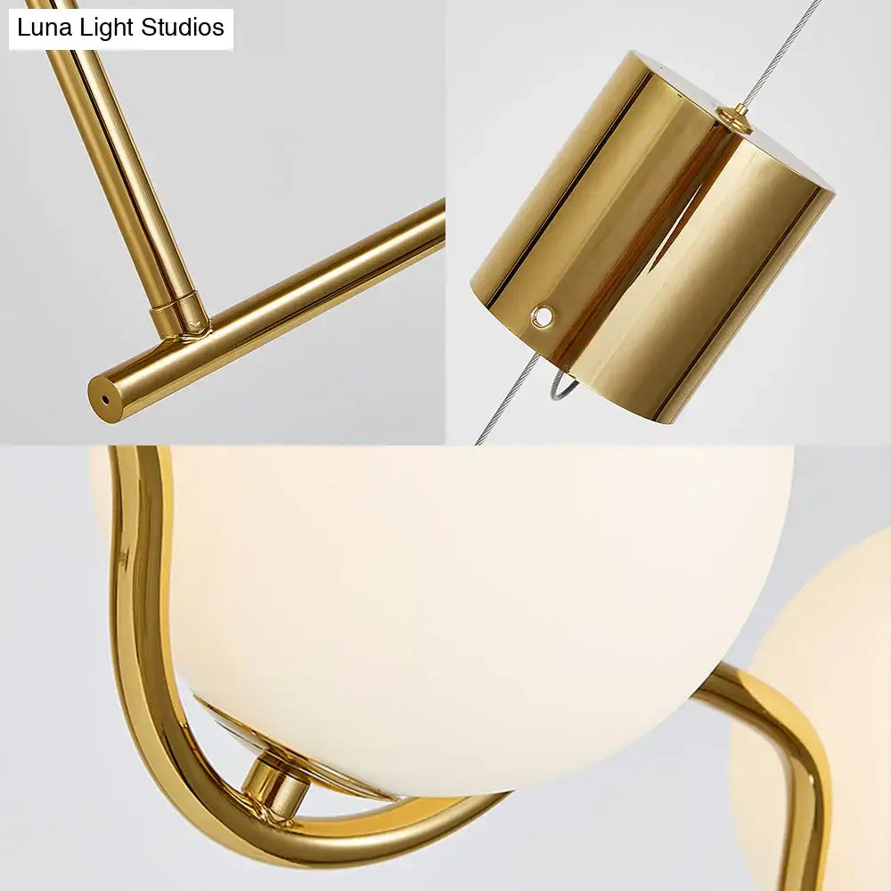 Modern brass 2-head white glass shade pendant – living room light
