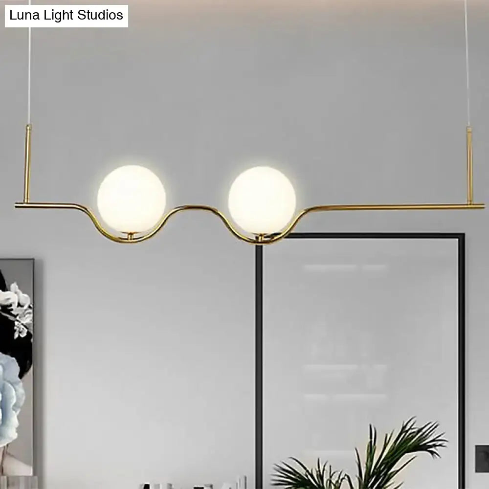 Modern brass 2-head white glass shade pendant – living room light
