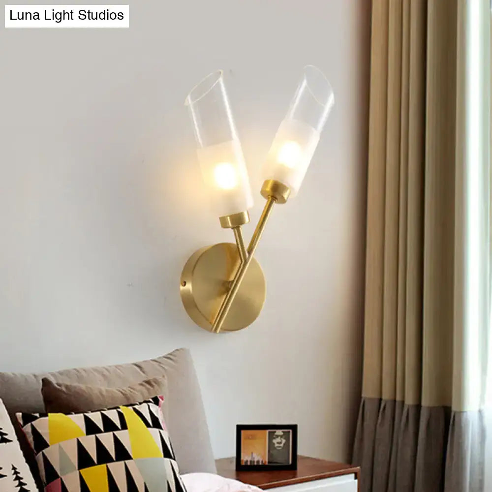 Modern brass 2-light glass wall sconce bedroom 110v-120v fixture