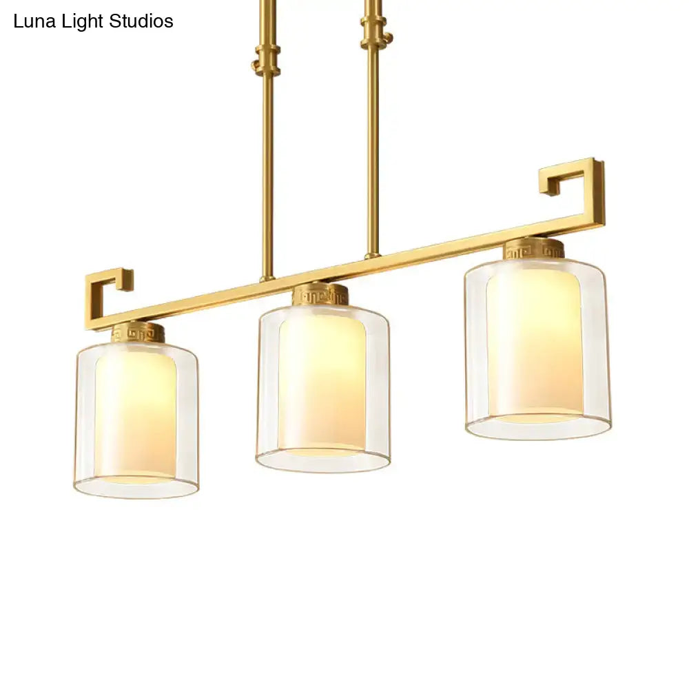 Modern brass 3 head cylinder island lighting kitchen pendant lamp