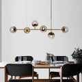 Modern brass 6 light smoke gray glass chandelier dining room pendant