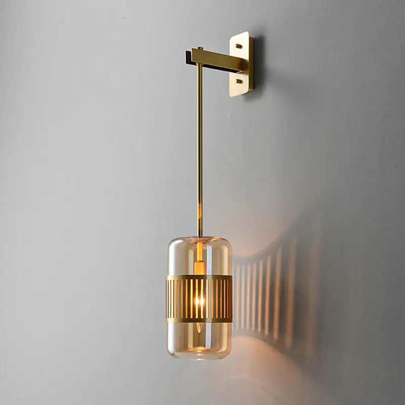 Modern brass and amber glass wall sconce – bedroom modern wall light