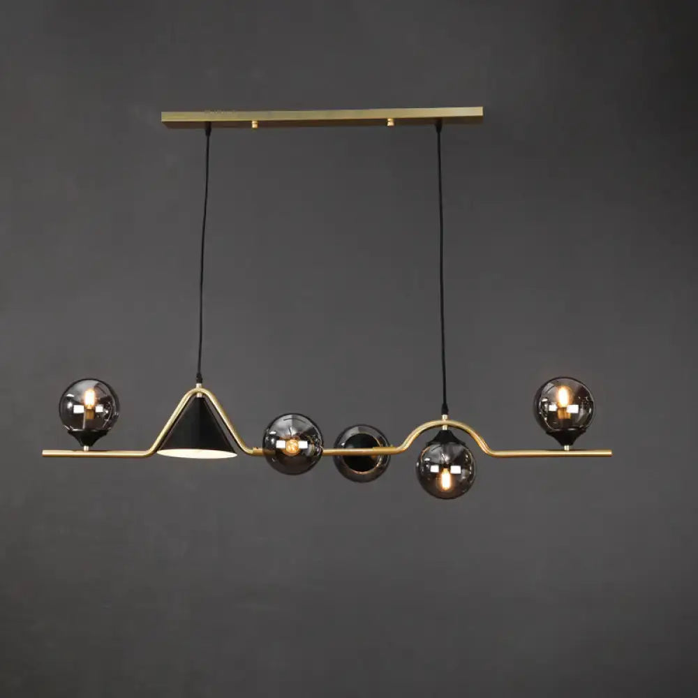 Modern brass and black 3 light hanging island light for dining room