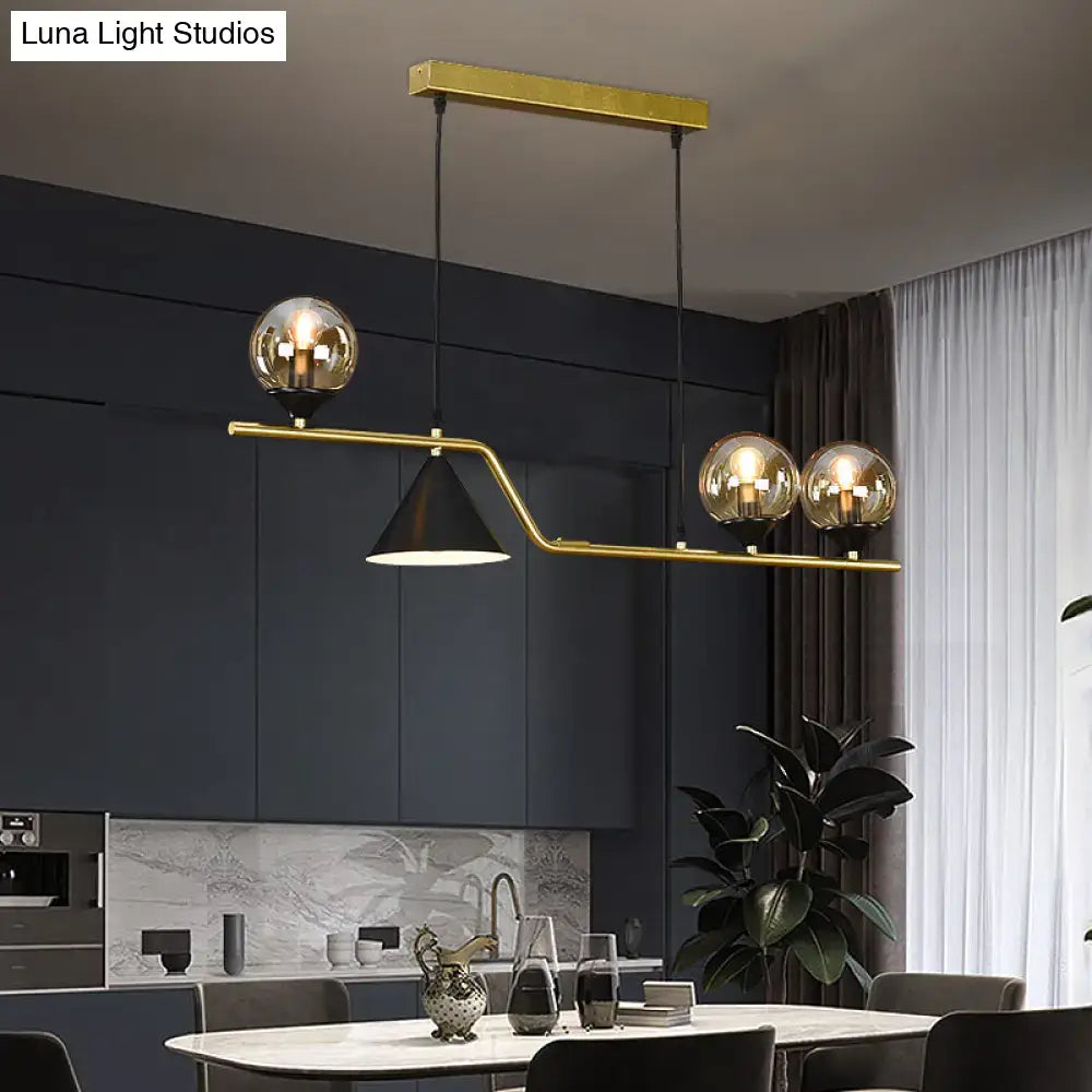 Modern brass and black 3 light hanging island light for dining room