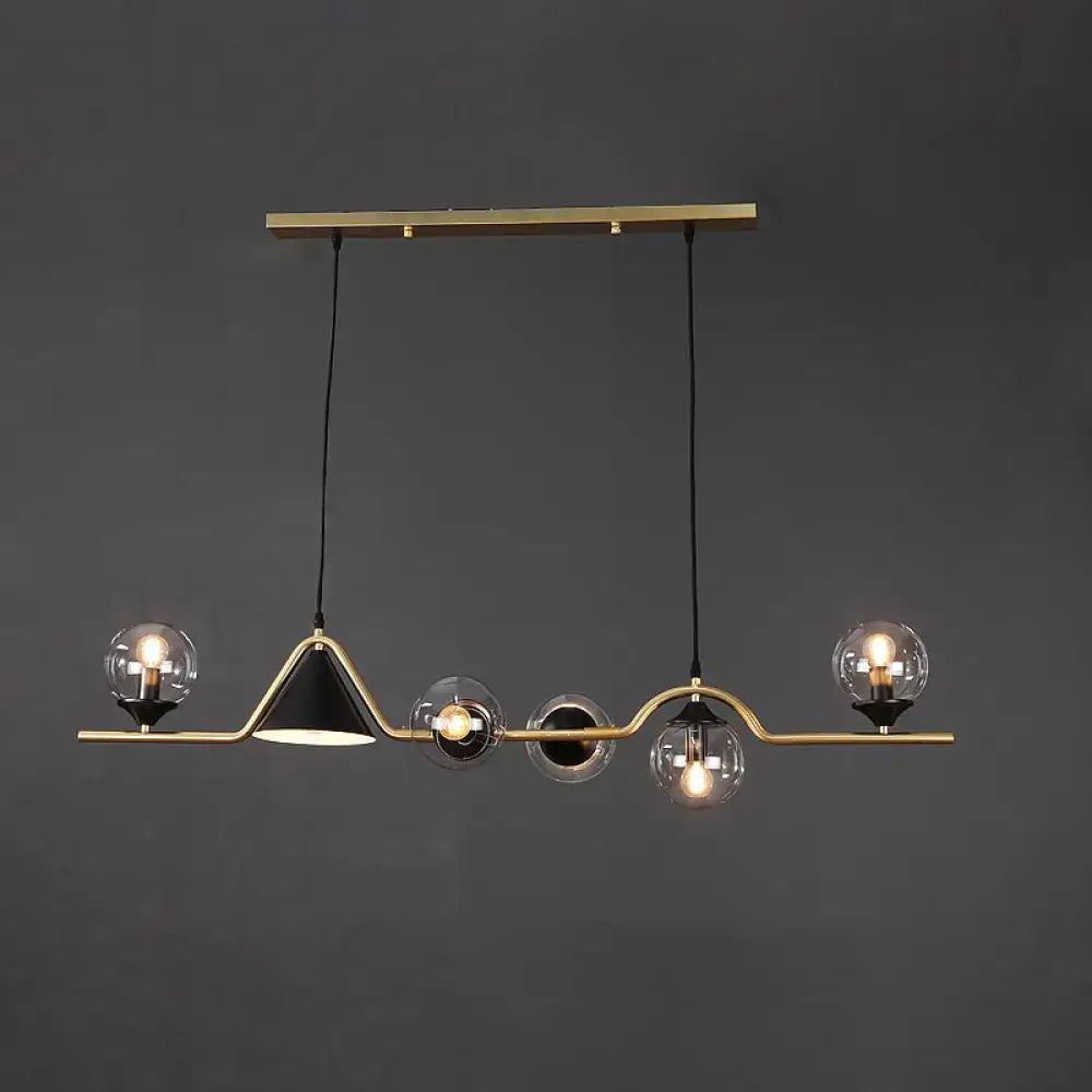 Modern brass and black 3 light hanging island light for dining room